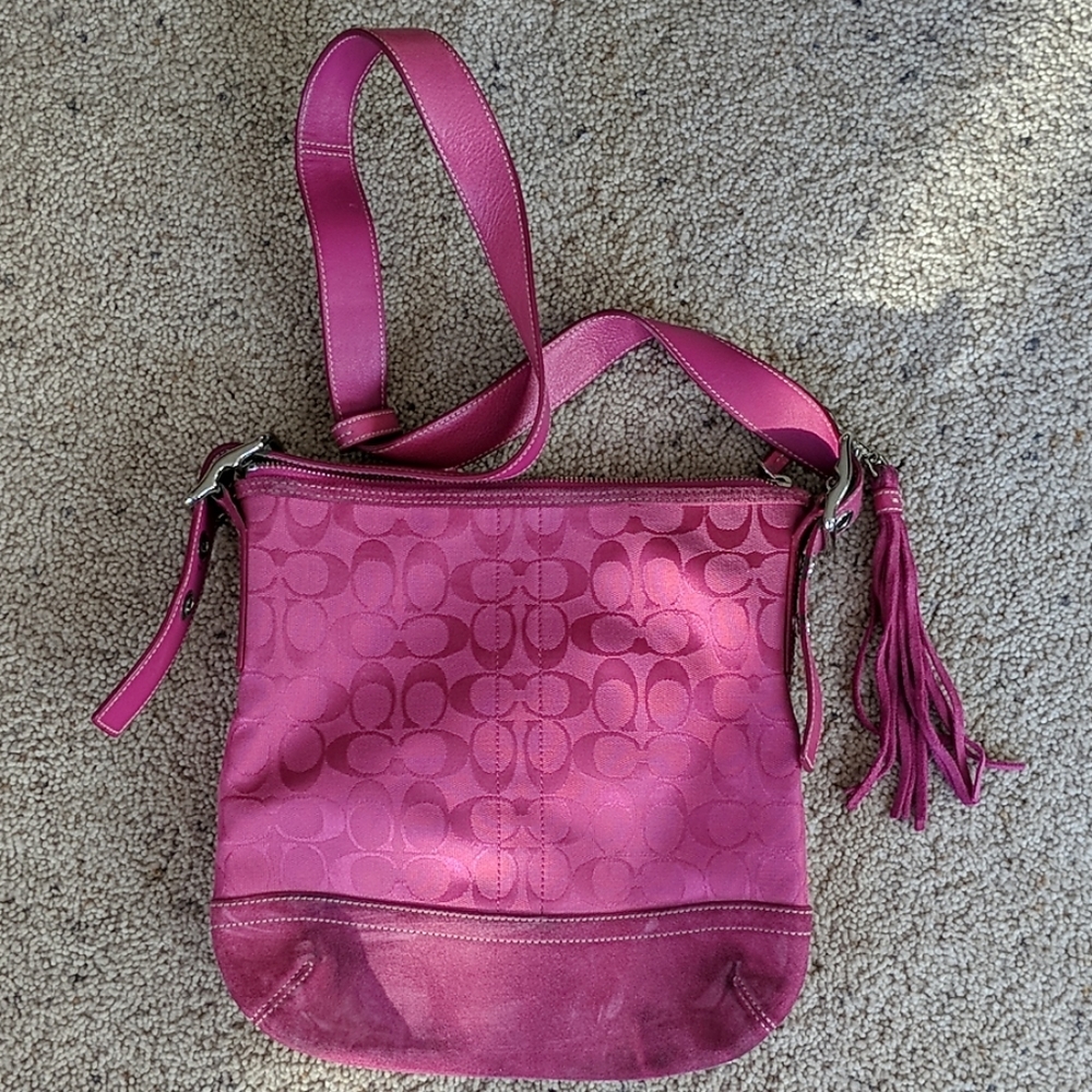Coach pink purse - suede & fabric - great color